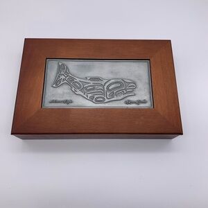 Roxana Least Salmon - Eagle Pewter & Wood Catchall Box (Vintage)